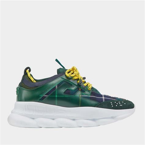 Versace Green Tartan 'Chain Reaction' Sneakers 